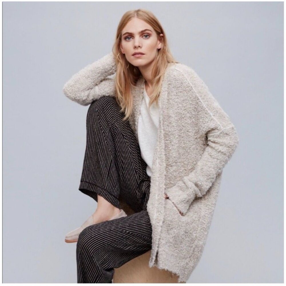 Free People women's large nightingale boucle slouch cardigan oversized chunky